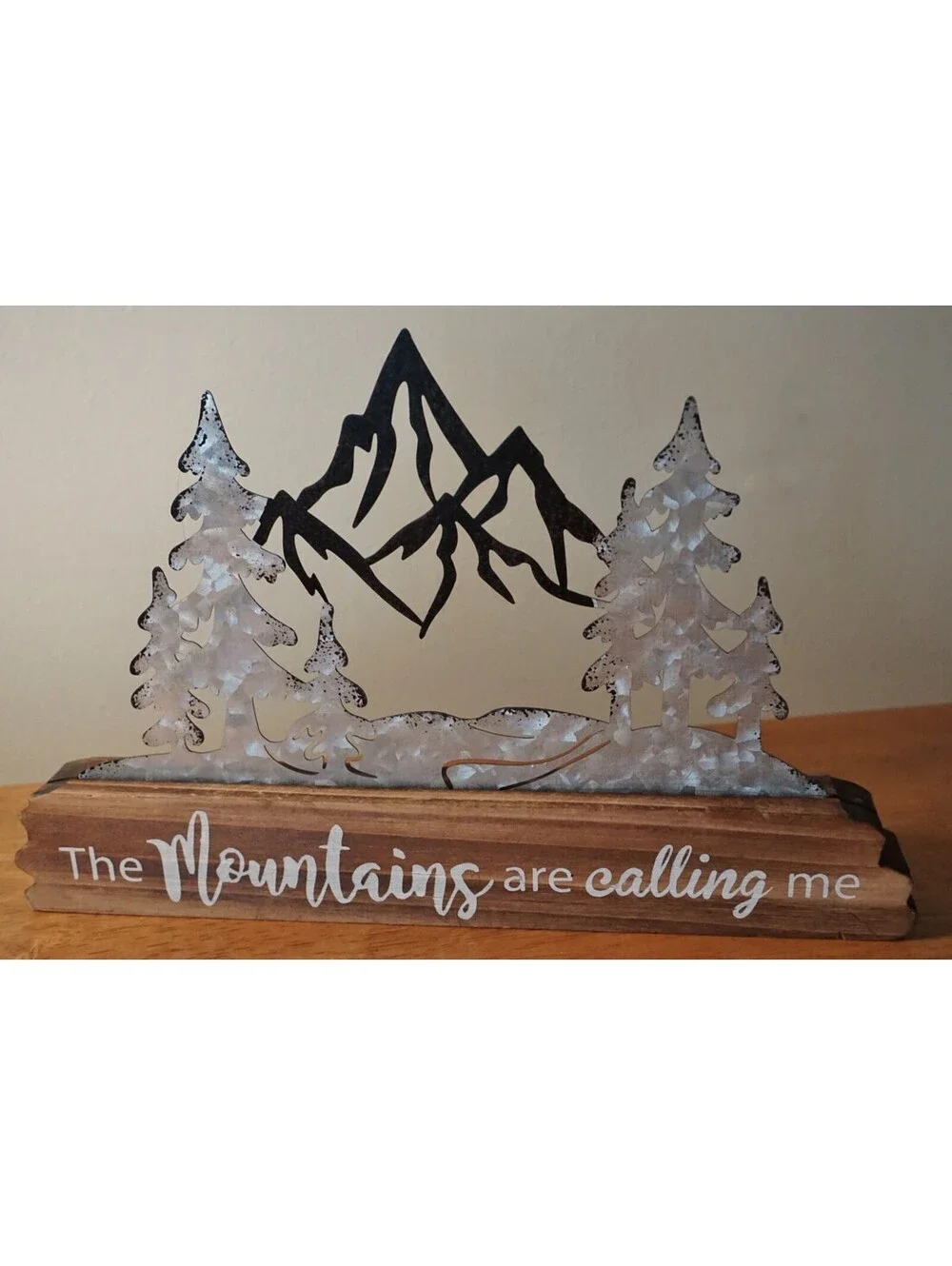 Mountains Calling Metal Sculpture Sign Forest Rustic Lodge Cabin Home Decor New